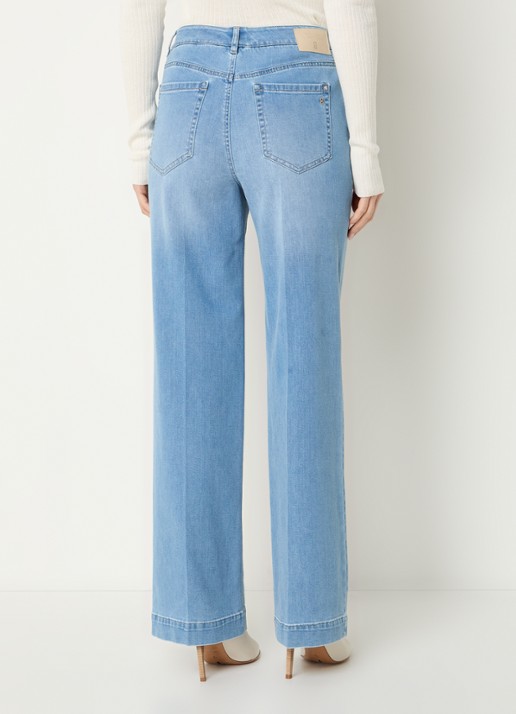 Gardeur High waist wide leg jeans  met lichte wassing - achterkant 3 indigo