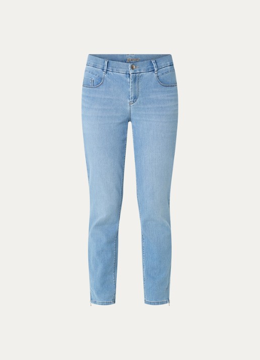 Gardeur Mid waist cropped slim fit jeans  met lichte wassing - voorkant 2 indigo