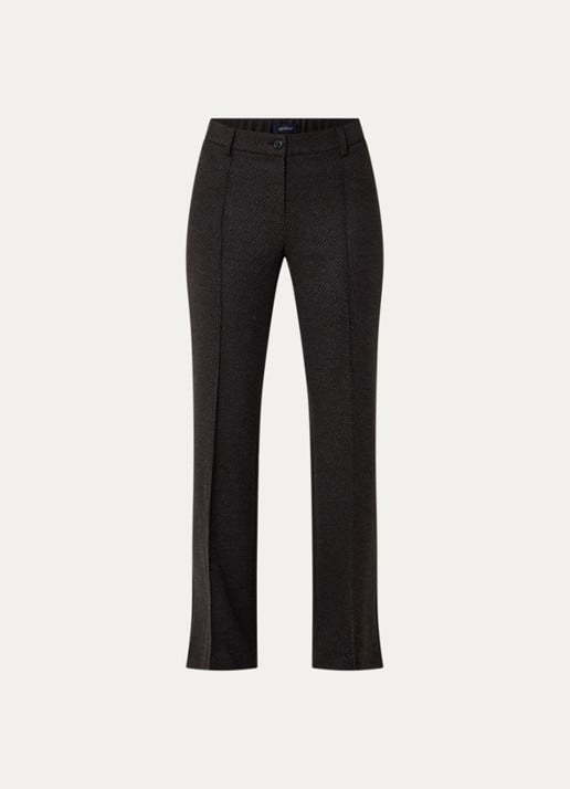 Gardeur Mid waist flared broek met ingebreid print - voorkant 3 donkerbruin