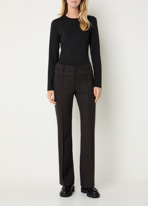 Gardeur Mid waist flared broek met ingebreid print - voorkant 4 donkerbruin