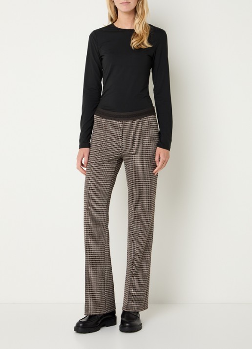 Gardeur Mid waist flared broek met ingebreid print - voorkant 4 lichtbruin