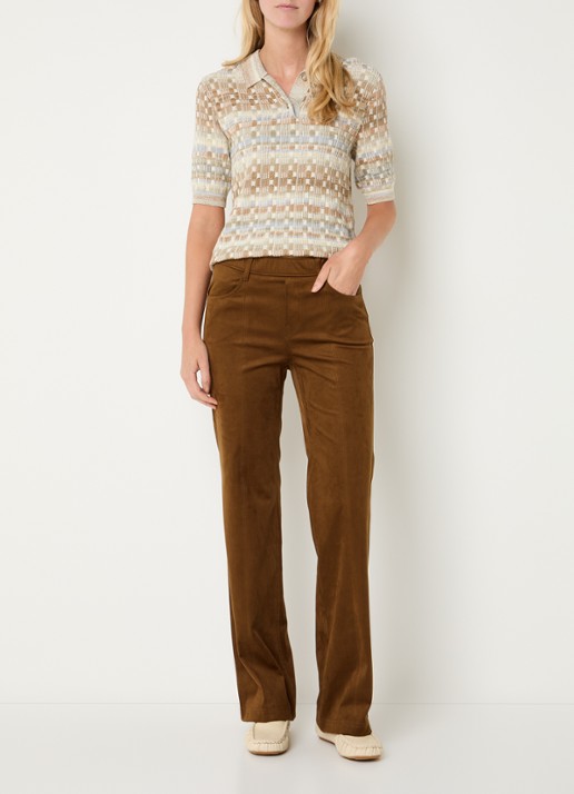 Gardeur Mid waist flared broek van suède - voorkant 3 cognac