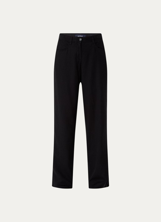 Gardeur Mid waist straight fit chino in linnenblend met steekzakken - voorkant 3 zwart