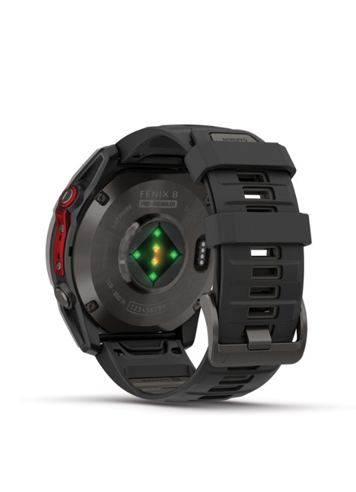 Garmin Fenix 8 Pro Microled LTE smartwatch 51 mm, Saffierglas, Titanium met siliconen band - detail 2 antraciet