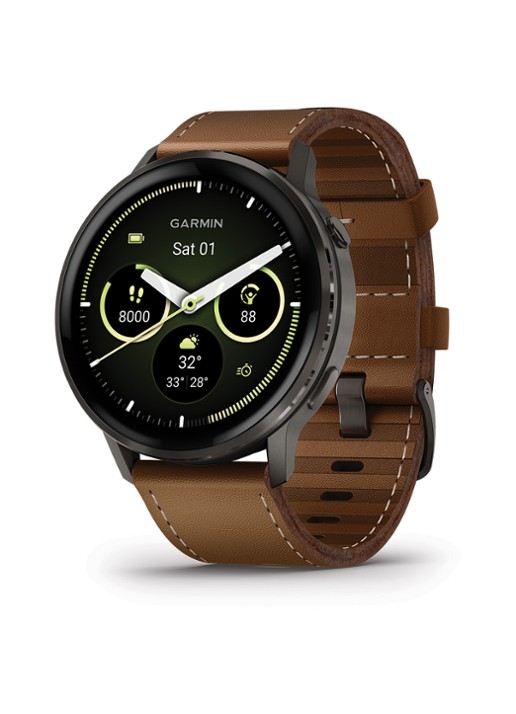 Garmin Venu 4 smartwatch 45 mm, met siliconen en lederen band - voorkant 2 bruin