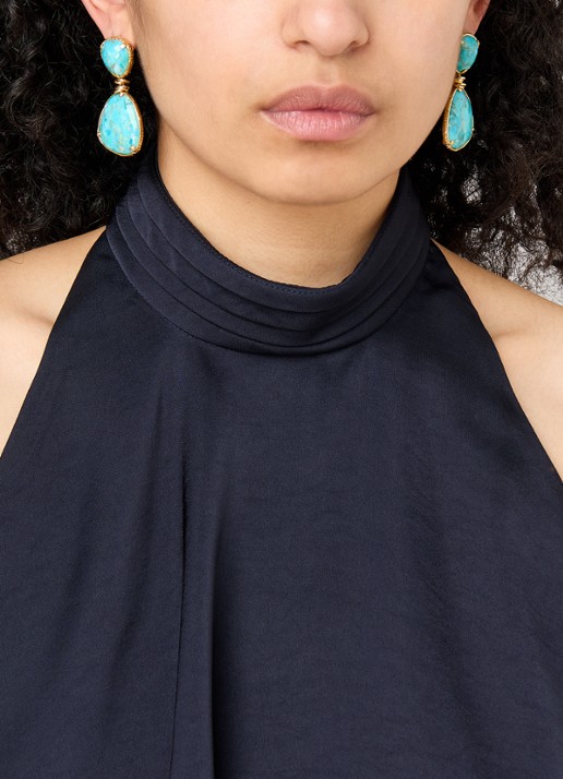 Gas Bijoux Silia oorstekers verguld - voorkant 3 turquoise
