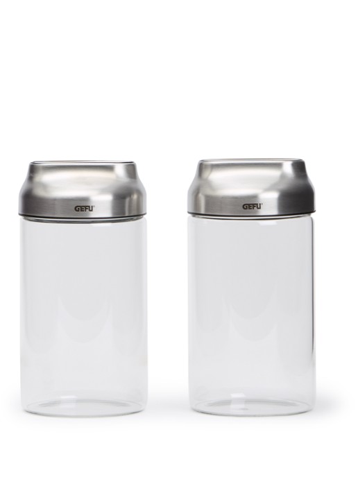 GEFU Kippo vooraadpot 1 liter set van 2 - voorkant transparant