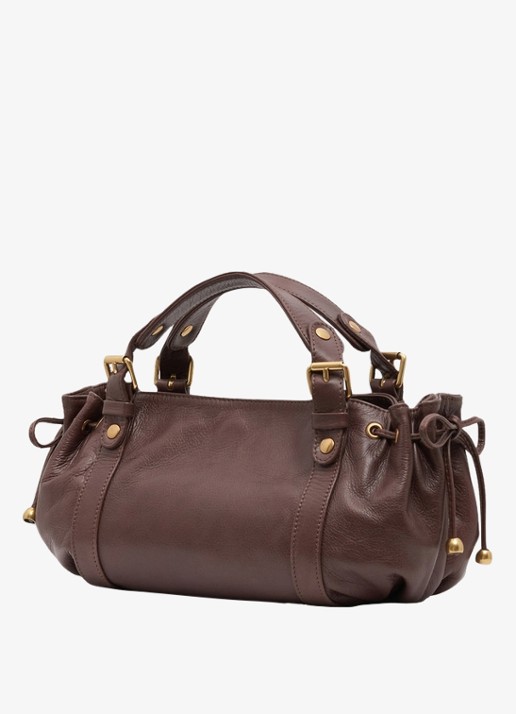 Gerard Darel 12H mini handtas van leer met afneembare schouderriem - detail kastanjebruin