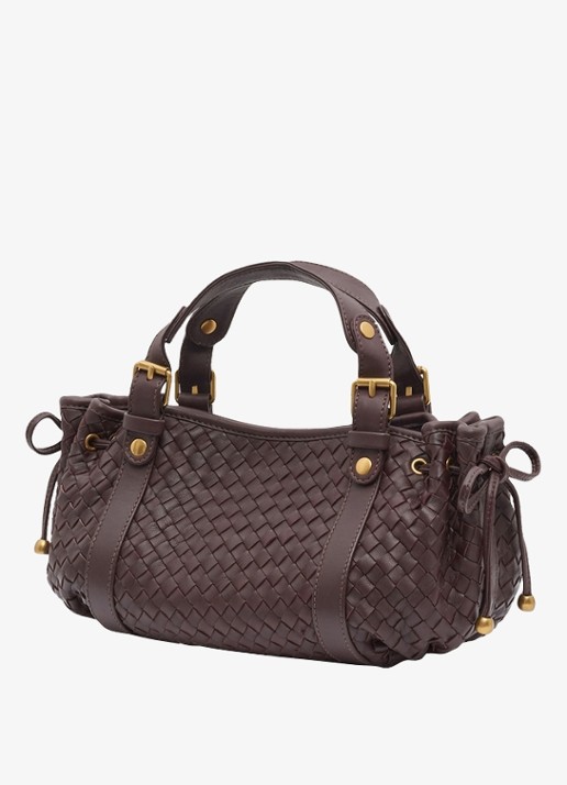 Gerard Darel 12H mini handtas van leer met gevlochten details - detail 2 donkerrood