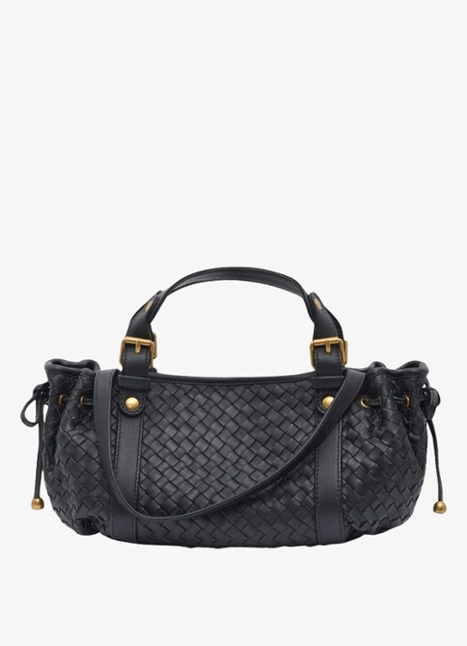 Gerard Darel 12H mini handtas van leer met geweven details - voorkant zwart