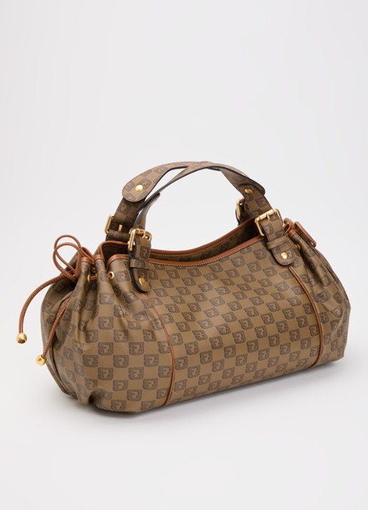 Gerard Darel 24H handtas van leer met logoprint  - achterkant 5 bruin