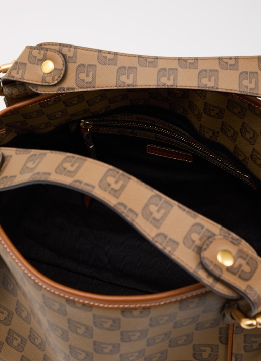 Gerard Darel 24H handtas van leer met logoprint  - detail 2 bruin