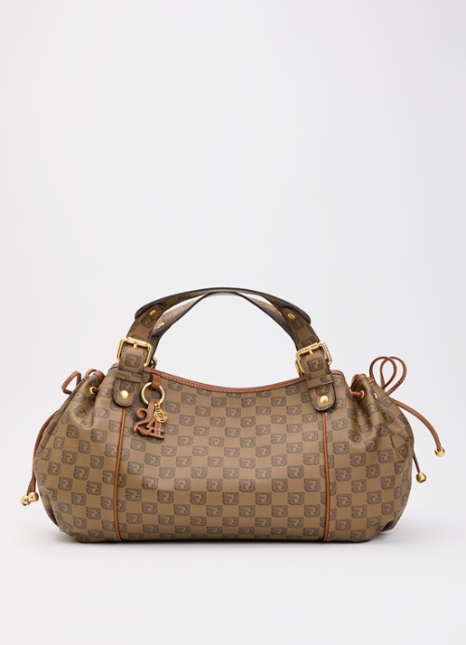 Gerard Darel 24H handtas van leer met logoprint  - voorkant bruin
