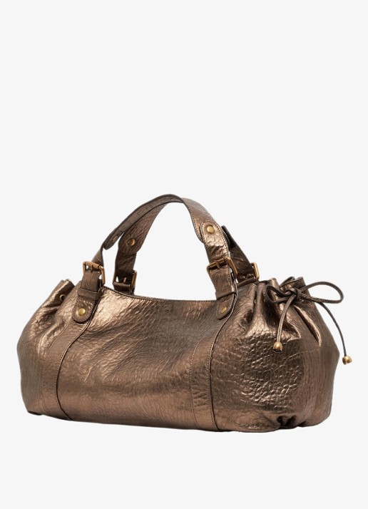 Gerard Darel 24H handtas van pebbled leer met metallic finish - detail goud