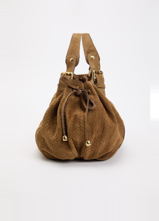 Gerard Darel 24H handtas van suède - detail 3 cognac