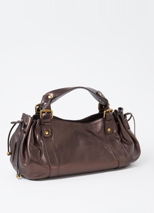 Gerard Darel 24H schoudertas van leer met metallic finish - achterkant kastanjebruin