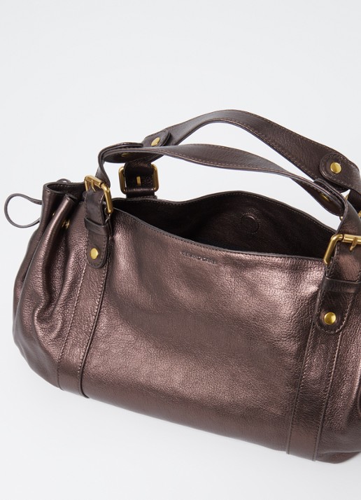 Gerard Darel 24H schoudertas van leer met metallic finish - detail 2 kastanjebruin