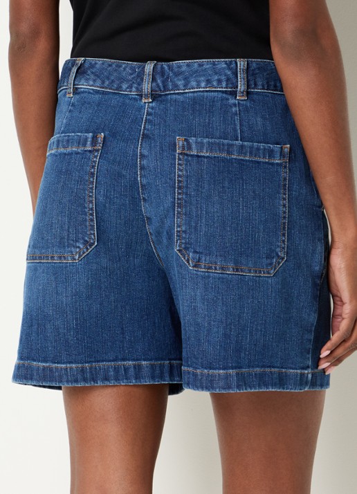 Gerard Darel Adelia high waist wide leg korte broek van denim - achterkant indigo