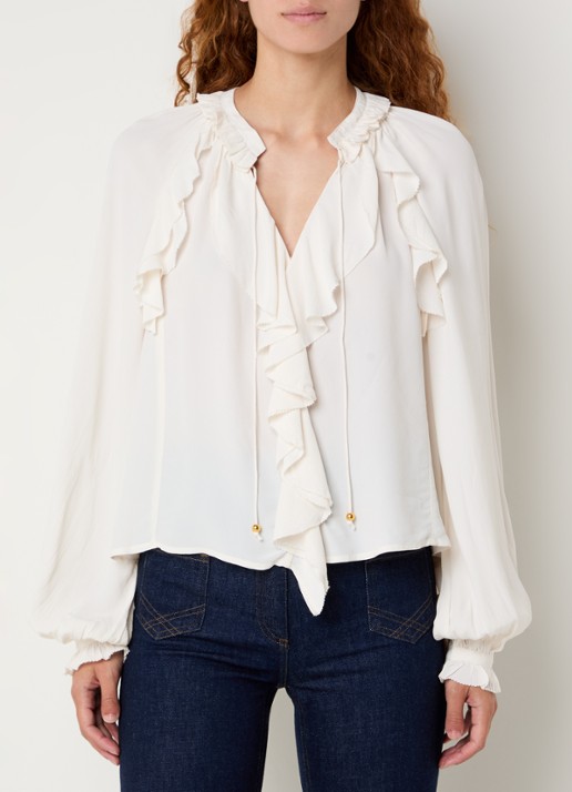 Gerard Darel Agnella blouse met ruches en ballonmouw - detail 3 creme