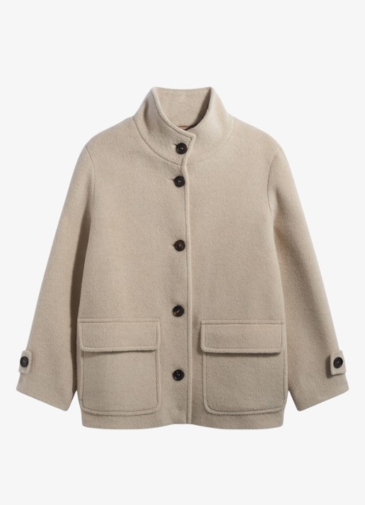 Gerard Darel Alay korte mantel in wolblend met klepzakken - voorkant 4 gebroken wit