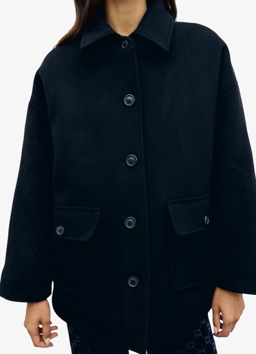 Gerard Darel Alee korte mantel in wolblend met klepzakken - detail 4 zwart