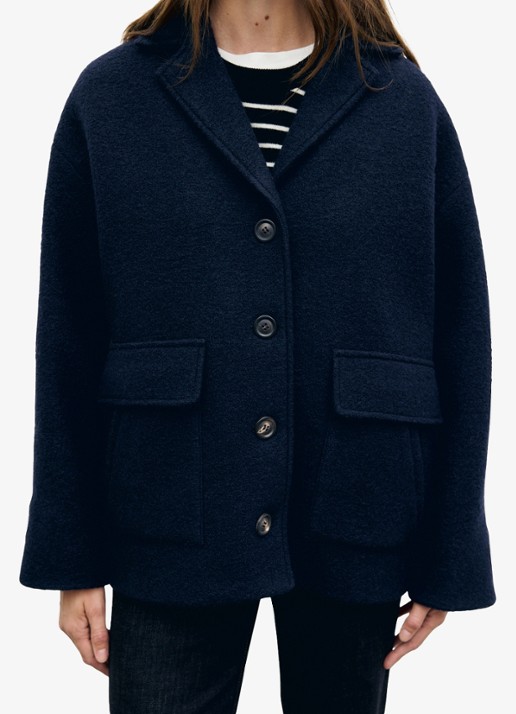 Gerard Darel Alon korte mantel van scheerwol met klepzakken - detail 3 blauw