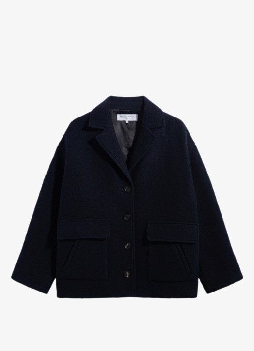Gerard Darel Alon korte mantel van scheerwol met klepzakken - voorkant 4 blauw