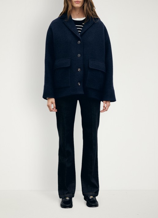 Gerard Darel Alon korte mantel van scheerwol met klepzakken - voorkant 5 blauw