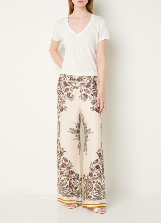 Gerard Darel Amanya high waist loose fit broek met print - voorkant 2 beige