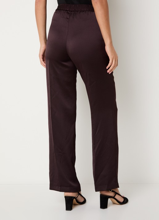 Gerard Darel Amelya mid waist straight fit broek van satijn - achterkant 4 donkerbruin