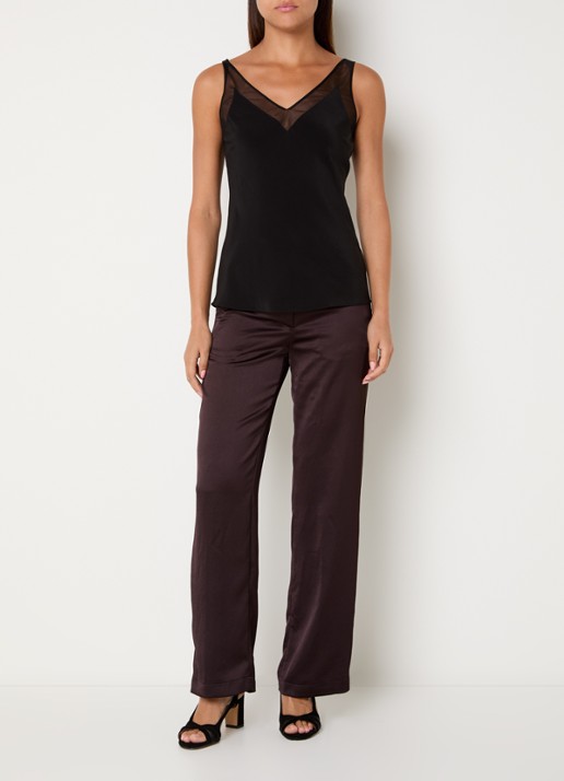 Gerard Darel Amelya mid waist straight fit broek van satijn - voorkant 2 donkerbruin
