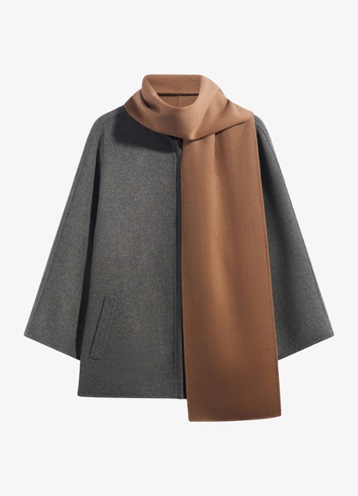 Gerard Darel Amia reversible jack van wol met sjaalkraag - voorkant camel