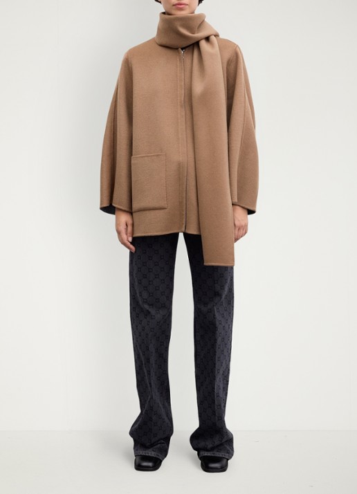 Gerard Darel Amia reversible jack van wol met sjaalkraag - voorkant 2 camel