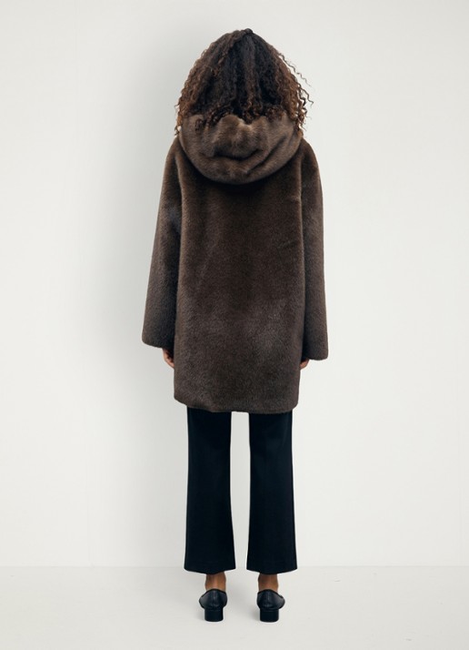 Gerard Darel Amy jas van imitatiebont met capuchon - achterkant 5 naturel