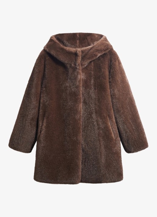 Gerard Darel Amy jas van imitatiebont met capuchon - voorkant 3 naturel