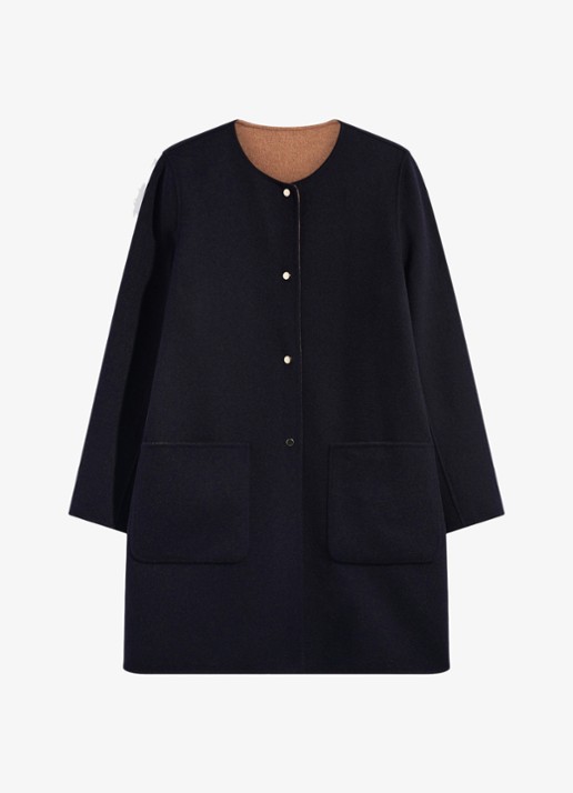 Gerard Darel Anai reversible jas van wol met opgestikte zakken - voorkant 2 blauw