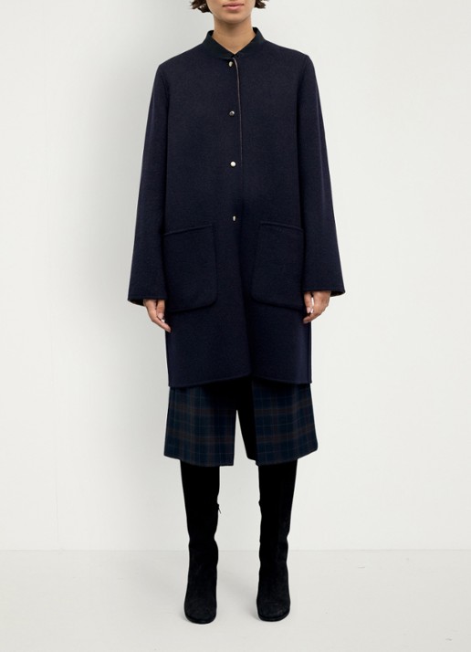 Gerard Darel Anai reversible jas van wol met opgestikte zakken - voorkant 3 blauw