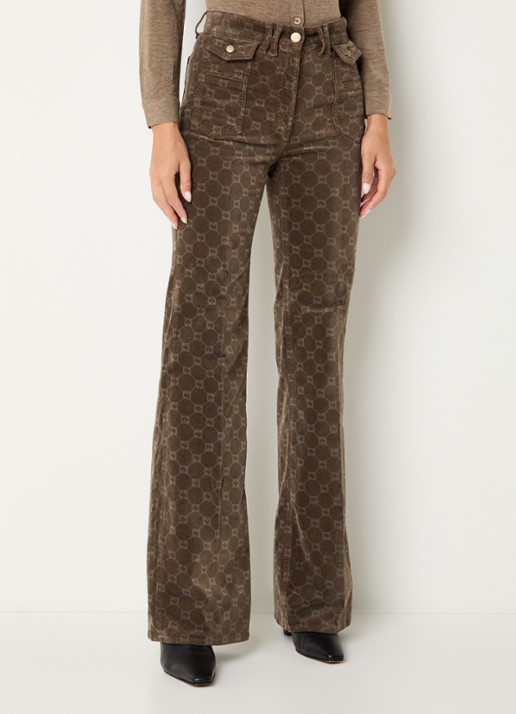 Gerard Darel Anna high waist flared fit broek van corduroy met logoprint