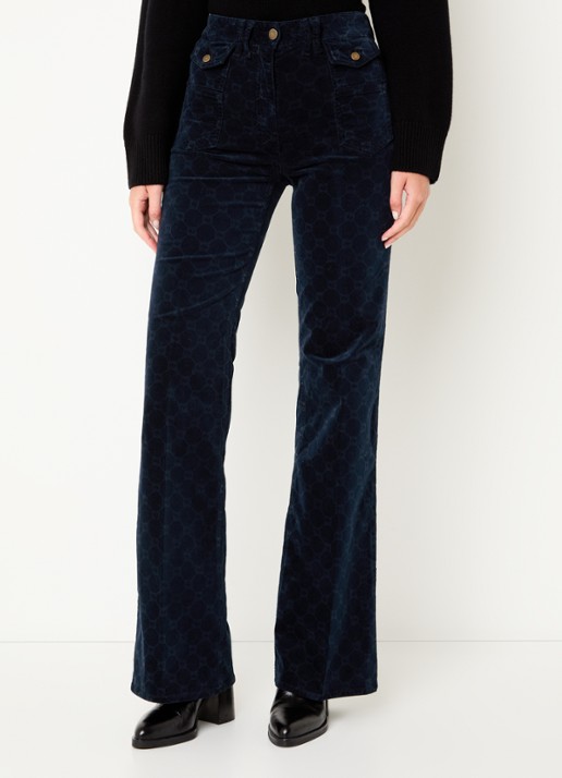 Gerard Darel Anna high waist flared fit broek van corduroy met logoprint