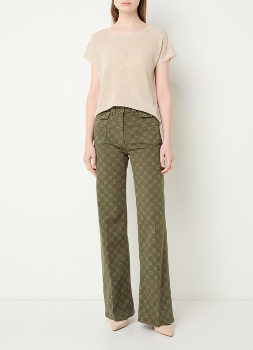 Gerard Darel Anna high waist flared jeans met logoborduring - voorkant 3 mosgroen