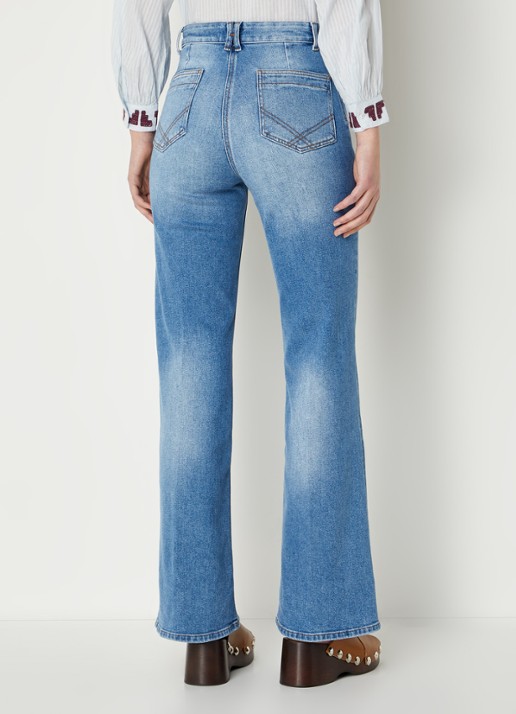 Gerard Darel Anna high waist flared jeans met opgestikte zakken  - achterkant indigo
