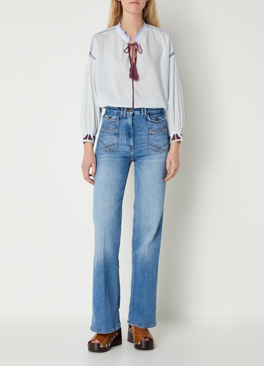Gerard Darel Anna high waist flared jeans met opgestikte zakken  - voorkant 3 indigo