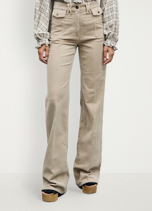 Gerard Darel Anna high waist flared jeans van corduroy - detail 5 beige
