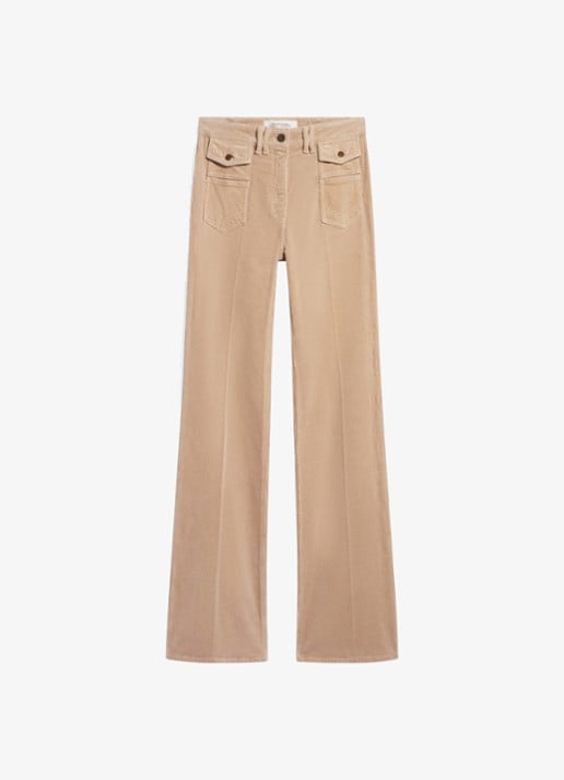 Gerard Darel Anna high waist flared jeans van corduroy - voorkant beige