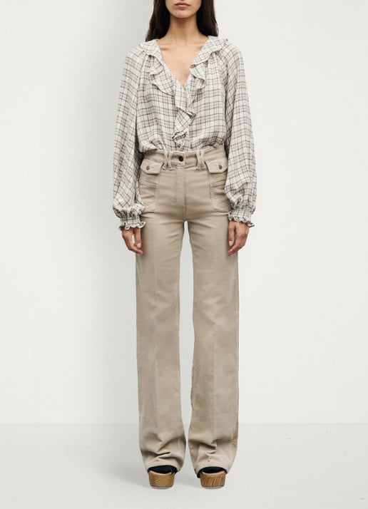 Gerard Darel Anna high waist flared jeans van corduroy - voorkant 2 beige