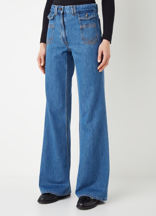 Gerard Darel Anna mid waist wide leg jeans met klepzakken - detail indigo