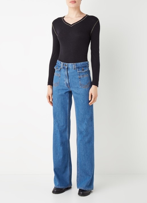 Gerard Darel Anna mid waist wide leg jeans met klepzakken - voorkant 4 indigo