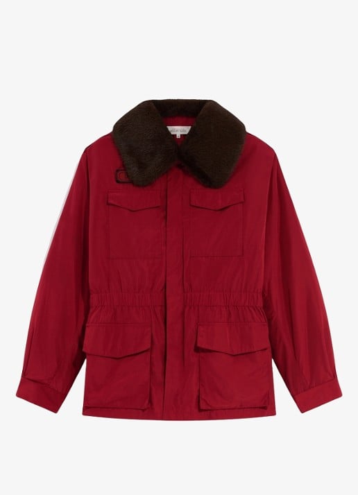 Gerard Darel Antmer parka met afneembare kraag van imitatiebont - voorkant rood