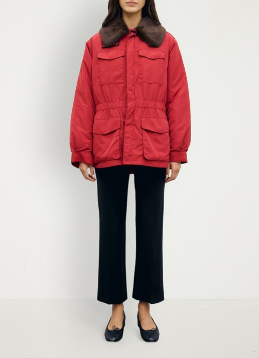 Gerard Darel Antmer parka met afneembare kraag van imitatiebont - voorkant 2 rood