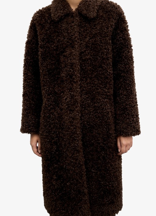 Gerard Darel Asta mantel van teddy - detail 2 donkerbruin